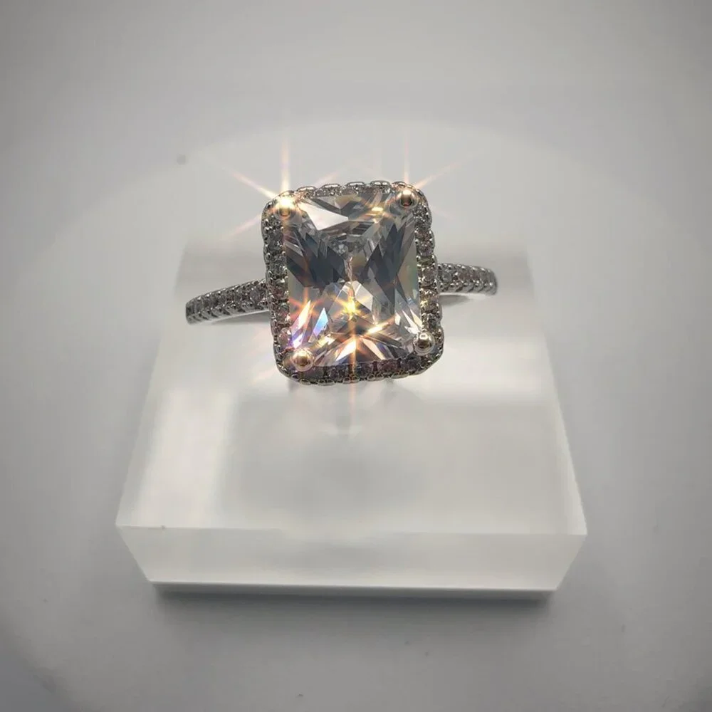 Radiant Cut Cubic Zirconia Halo Engagement Ring - Picture 4 of 9